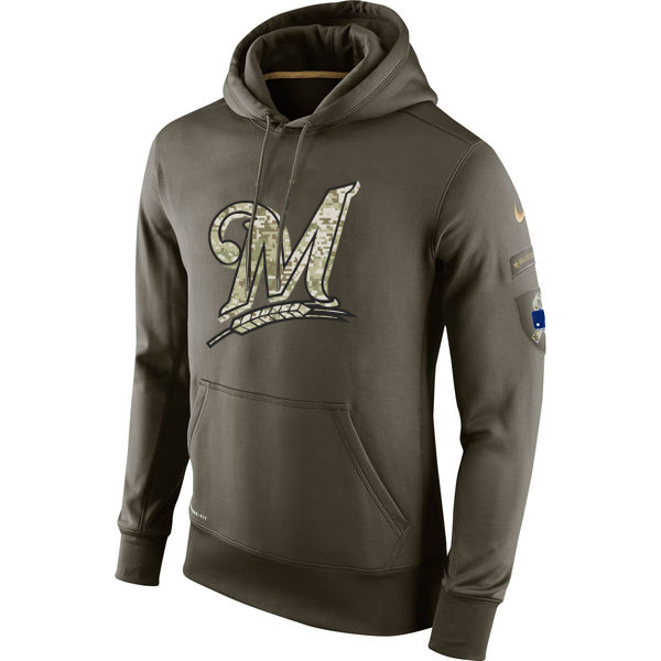 MLB Men Milwaukee Brewers Nike Olive Salute To Service KO Performance Hoodie Green